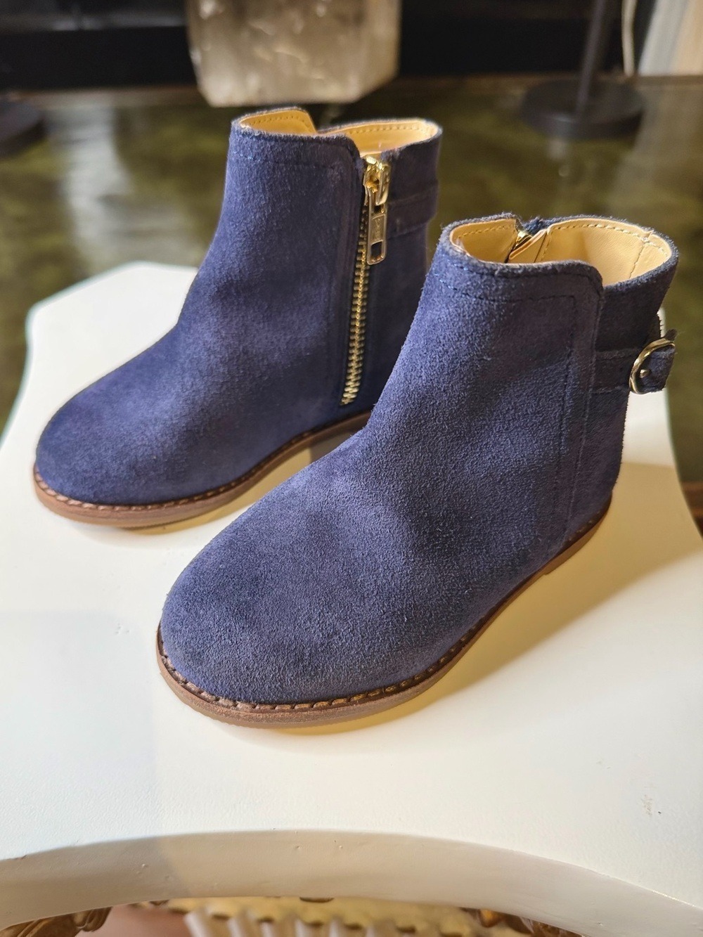 Janie and Jack Navy Suede Zip Ankle Boots Size 7 - Picture 2 of 12